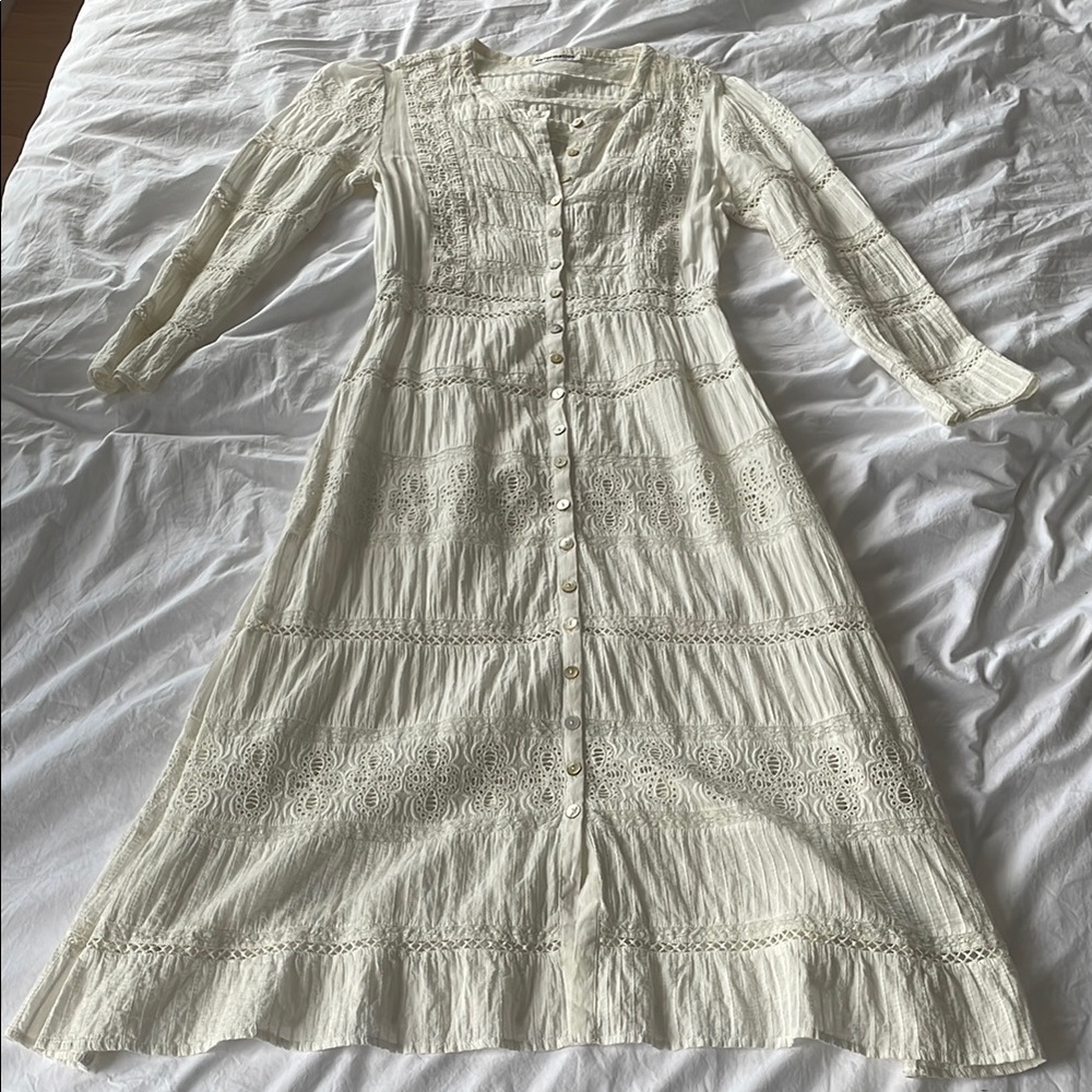 Reformation white midi Lace Button-Down Dress